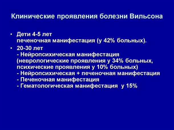 Проявления неврологических симптомов у пациентов с заболеванием Вильсона